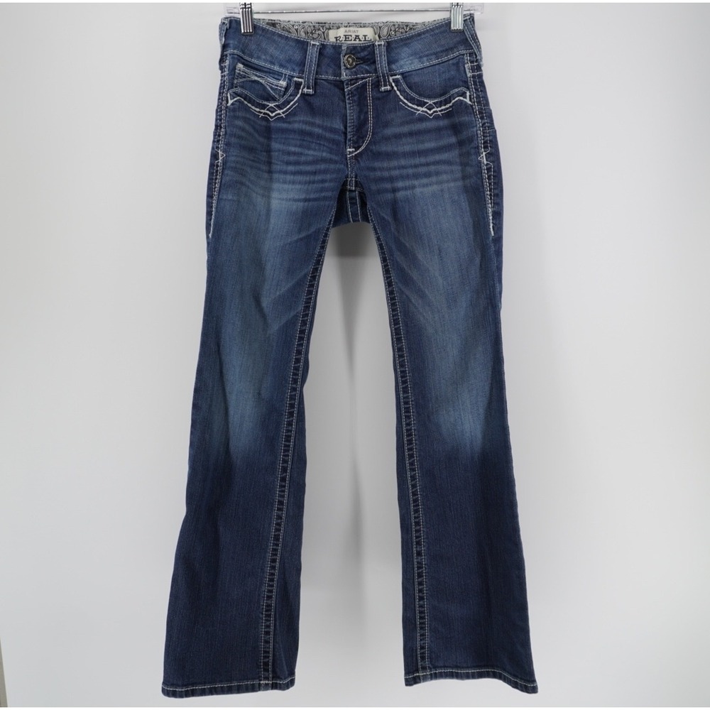 Ariat REAL Mid Rise Bootcut Jeans Marine Wash Embroidered 26S